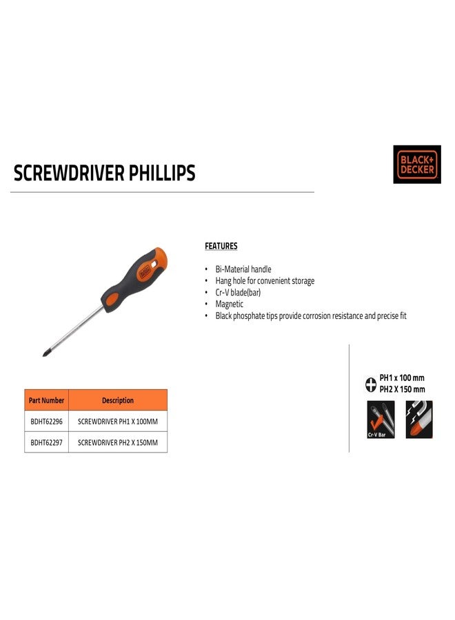 BLACK+DECKER BDHT62296 Steel Screwdriver-PH1x100mm (Orange) - Image 5